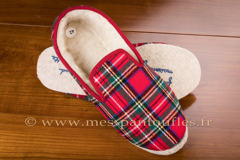 Charentaises Feutre Rouge Ecossais Pantoufles Charentaises
