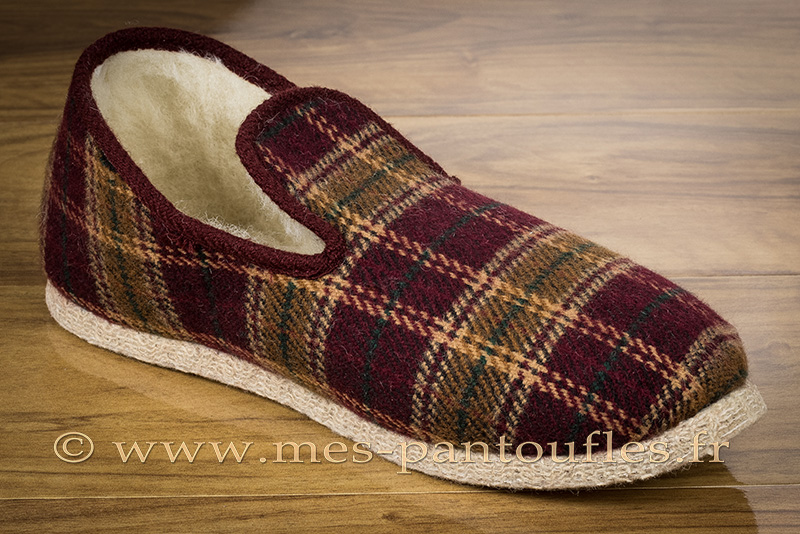 Véritables charentaises feutre écossais bordeaux Charentaises
