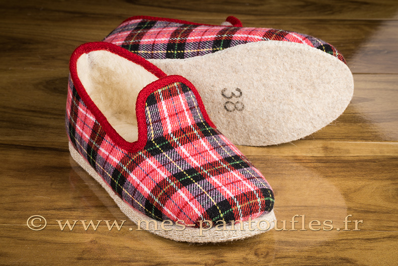 Charentaise femme écossais rose Charentaises Chaussons Mes