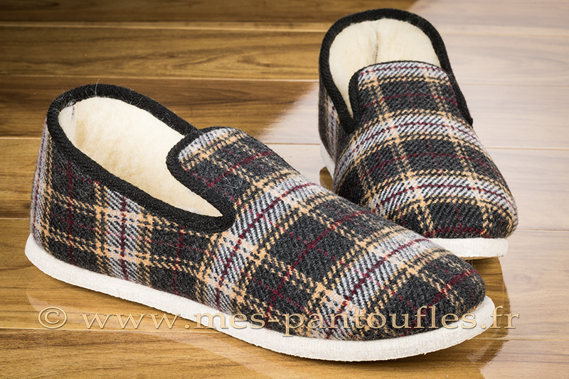 Véritables charentaises écossais gris feutre antidérapant