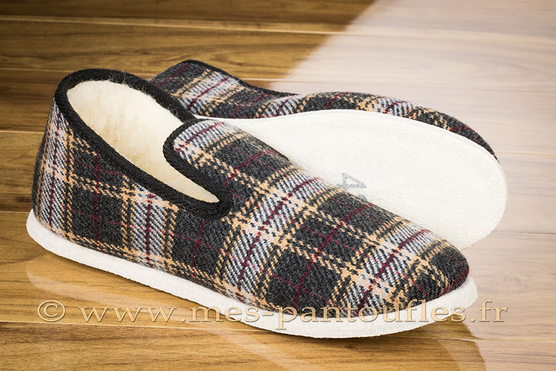 Véritables charentaises écossais gris feutre antidérapant
