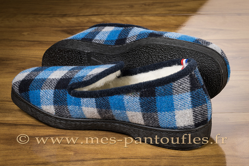 Pantoufles charentaises pour homme carreaux bleu Pantoufles