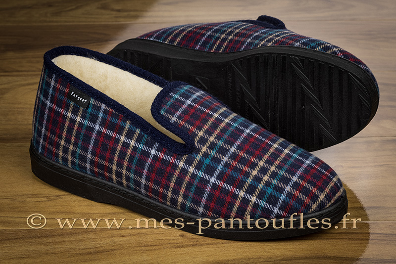 Charentaises hommes semelle élastomère écossais marine