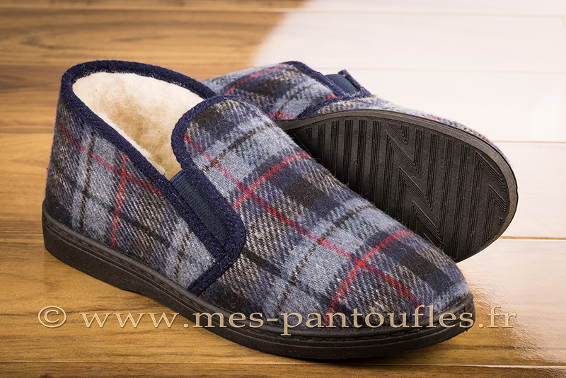Charentaises semelle caoutchouc type sans-gêne écossais bleu